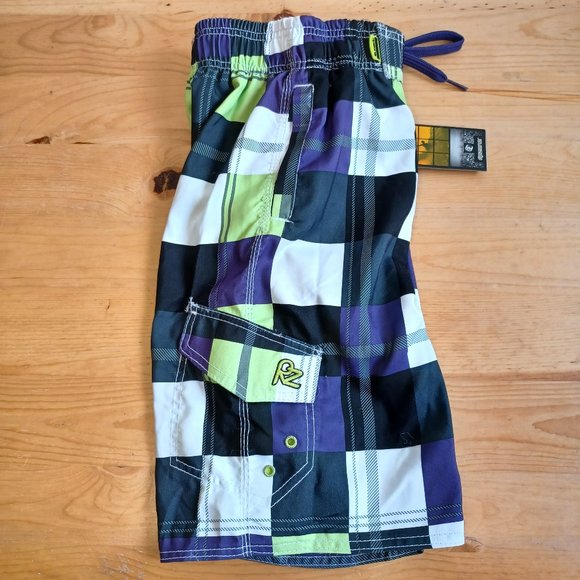NEW! Rip zone Men’s Swim Trunks Purple/ Lime/ Black Checkered (3599 - Picture 5 of 9